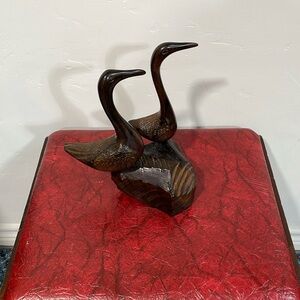Hand carved wooden Carving Pair of ducks on log (I think it might be ironwood
